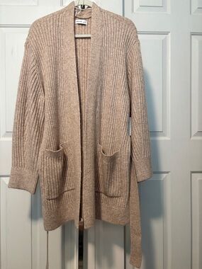 Nine West Ribbed Open-Front Cardigan in Beige/Oatmeal Relaxed Fit NWT size Large